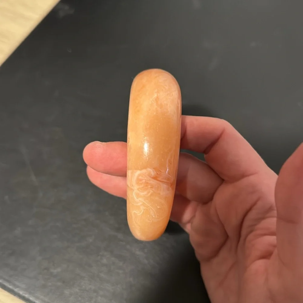 Vintage Plastic Bangle Bracelet, Peach, Marble, Asymmetrical, Retro, Boho